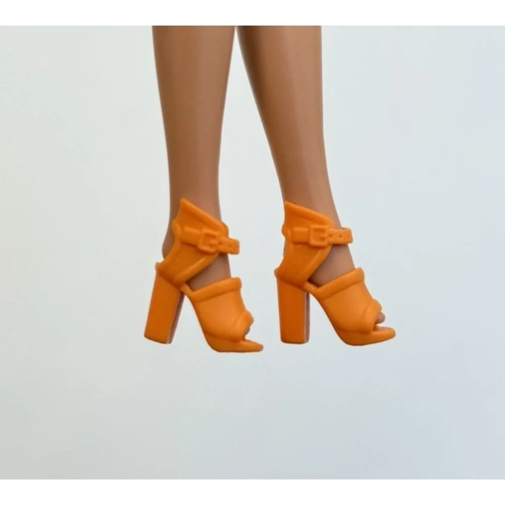 Barbie Doll Shoes Fashionista Model Muse Orange Strap High Heel Peep Toe Sandals
